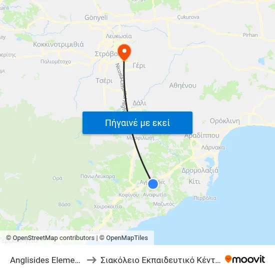 Anglisides Elementary School 1 to Σιακόλειο Εκπαιδευτικό Κέντρο Κλινικής Ιατρικής map