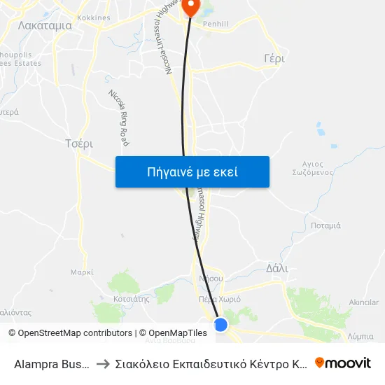 Alampra Bus Station to Σιακόλειο Εκπαιδευτικό Κέντρο Κλινικής Ιατρικής map