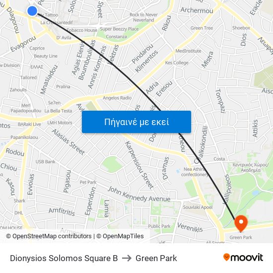 Dionysios Solomos Square B to Green Park map