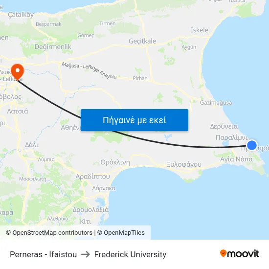 Perneras - Ifaistou to Frederick University map