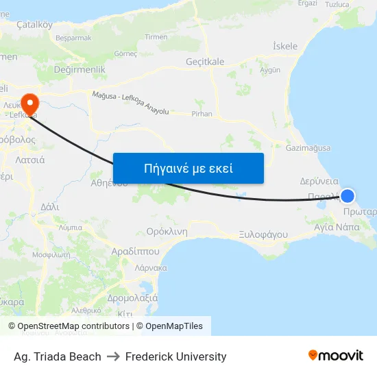 Ag. Triada Beach to Frederick University map