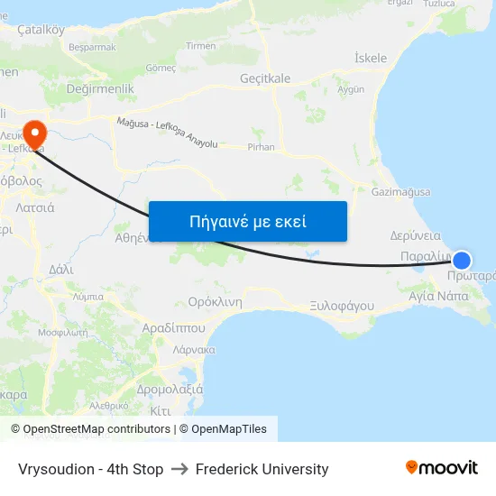 Vrysoudion - 4th Stop to Frederick University map