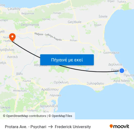 Protara Ave. - Psychari to Frederick University map