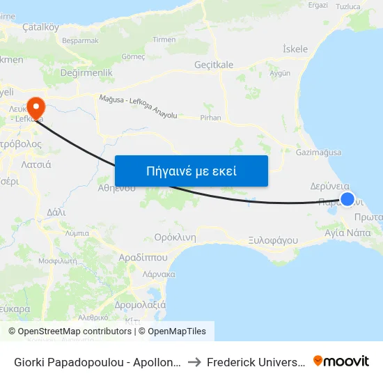 Giorki Papadopoulou - Apollonos to Frederick University map