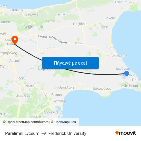 Paralimni Lyceum to Frederick University map