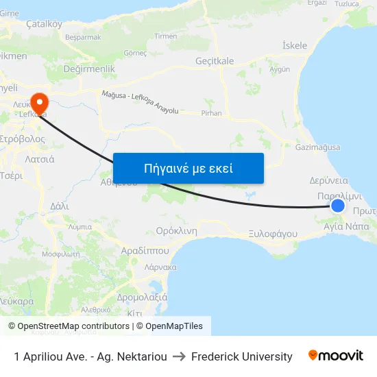 1 Apriliou Ave. - Ag. Nektariou to Frederick University map