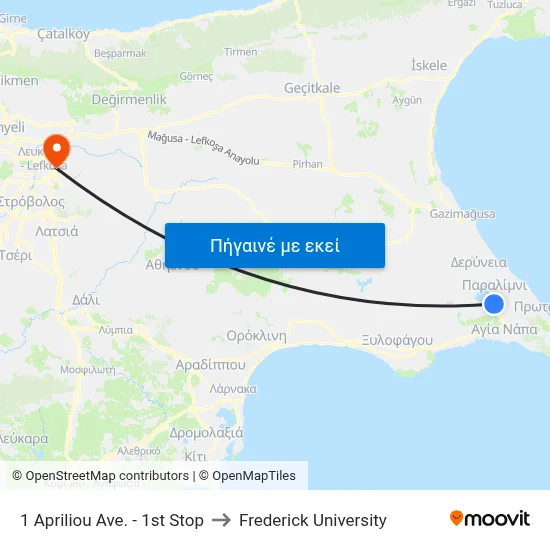 1 Apriliou Ave. - 1st Stop to Frederick University map