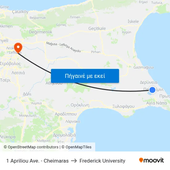 1 Apriliou Ave. - Cheimaras to Frederick University map