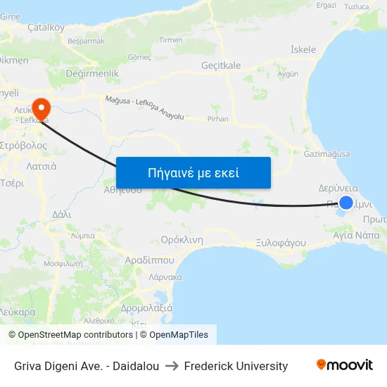 Griva Digeni Ave. - Daidalou to Frederick University map