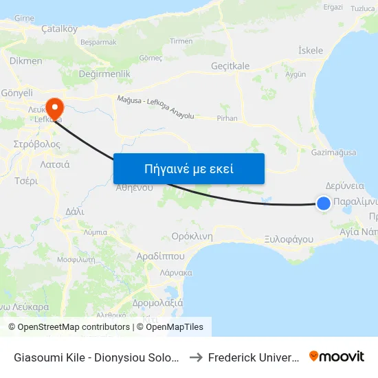 Giasoumi Kile - Dionysiou Solomou to Frederick University map