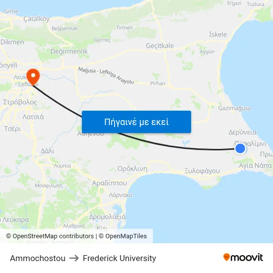 Ammochostou to Frederick University map