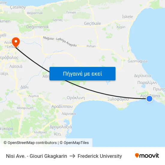 Nisi Ave. - Giouri Gkagkarin to Frederick University map