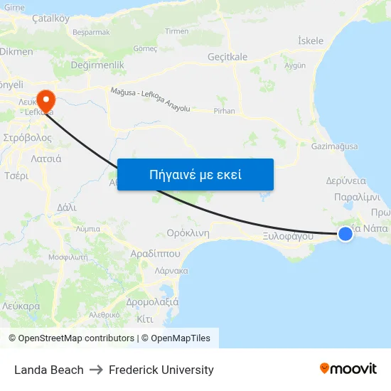 Landa Beach to Frederick University map