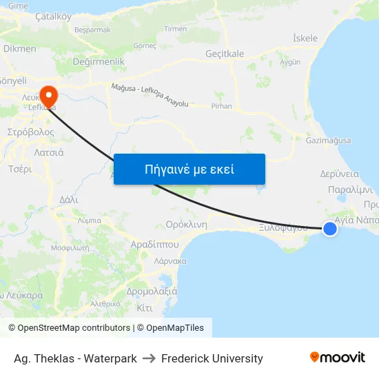 Ag. Theklas - Waterpark to Frederick University map