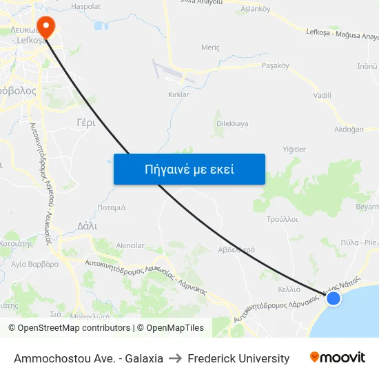 Ammochostou Ave. - Galaxia to Frederick University map