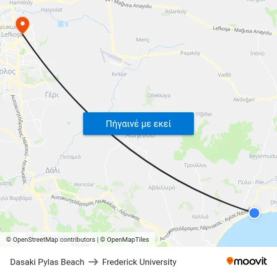Dasaki Pylas Beach to Frederick University map