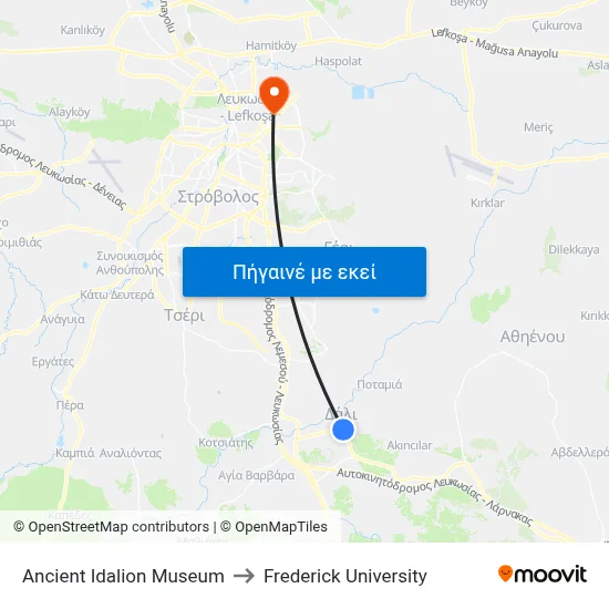 Ancient Idalion Museum to Frederick University map