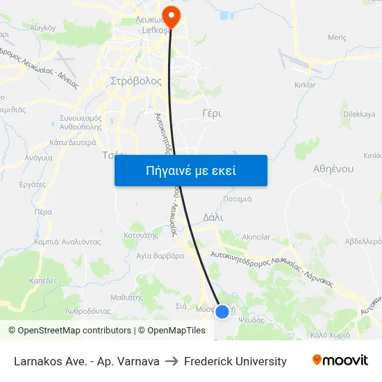 Larnakos Ave. - Ap. Varnava to Frederick University map