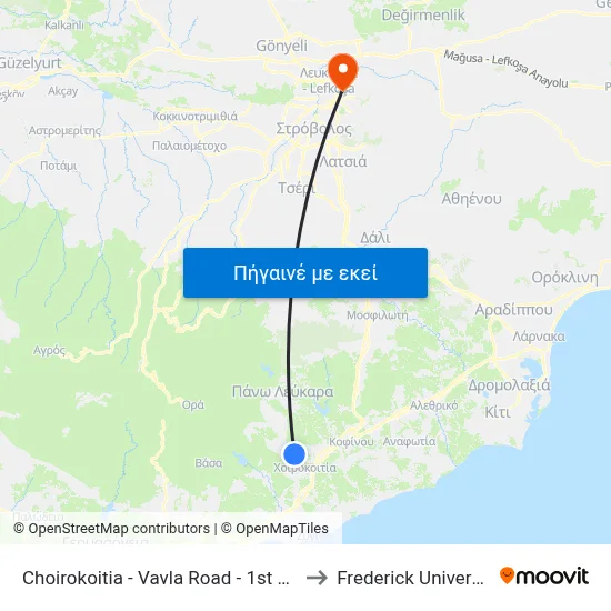 Choirokoitia - Vavla Road - 1st Stop to Frederick University map
