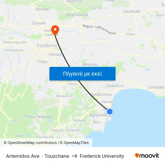 Artemidos Ave. - Touzchane to Frederick University map