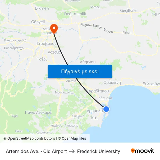 Artemidos Ave. - Old Airport to Frederick University map