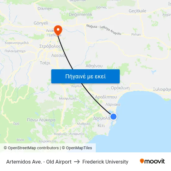 Artemidos Ave. - Old Airport to Frederick University map