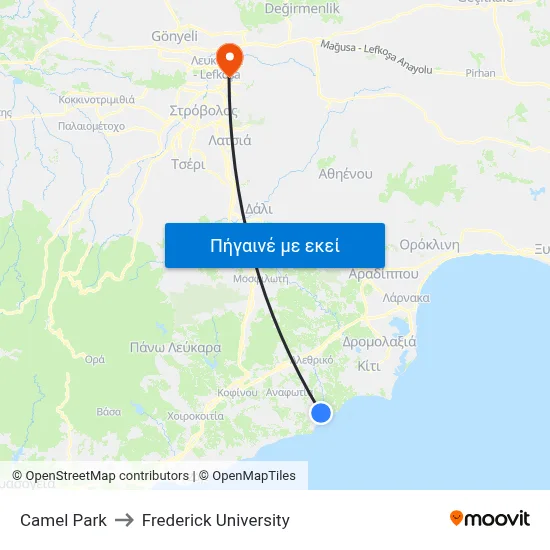 Camel Park to Frederick University map