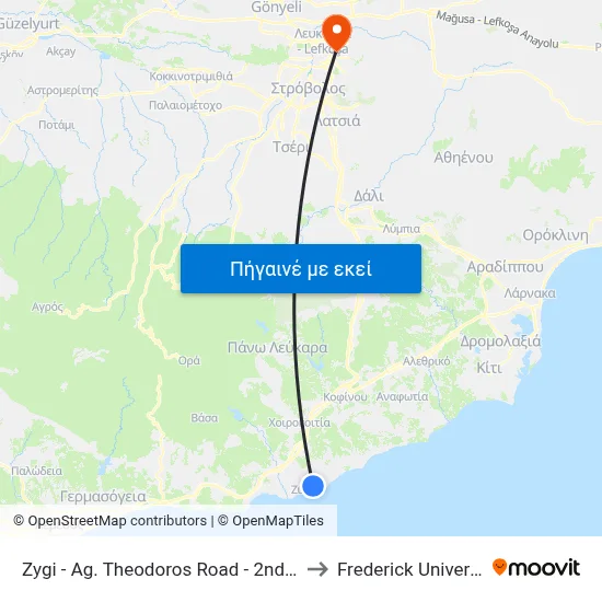 Zygi - Ag. Theodoros Road - 2nd Stop to Frederick University map