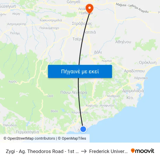 Zygi - Ag. Theodoros Road - 1st Stop to Frederick University map
