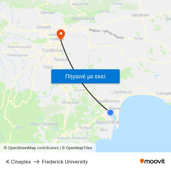 K Cineplex to Frederick University map