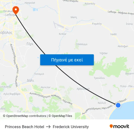 Princess Beach Hotel to Frederick University map