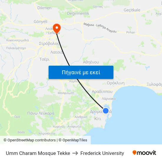 Umm Charam Mosque Tekke to Frederick University map