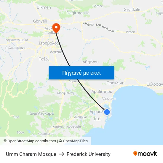Umm Charam Mosque to Frederick University map
