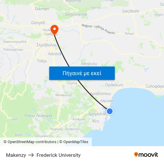 Makenzy to Frederick University map