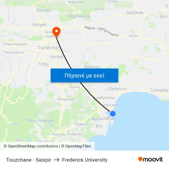 Touzchane - Saixpir to Frederick University map