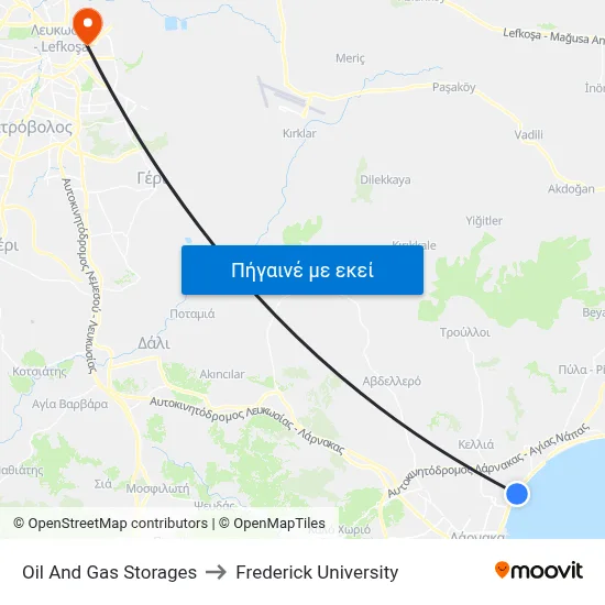 Oil And Gas Storages to Frederick University map