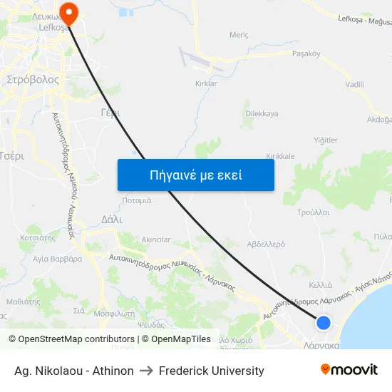Ag. Nikolaou - Athinon to Frederick University map
