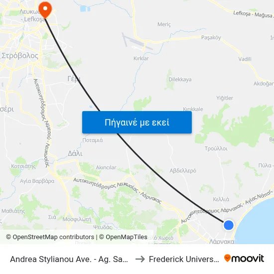 Andrea Stylianou Ave. - Ag. Savva to Frederick University map
