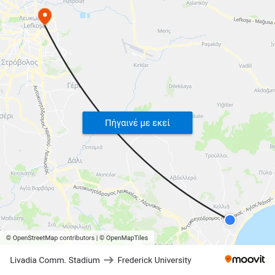 Livadia Comm. Stadium to Frederick University map