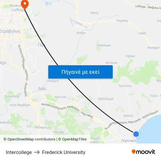 Intercollege to Frederick University map