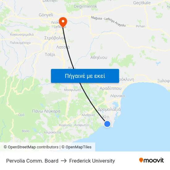 Pervolia Comm. Board to Frederick University map
