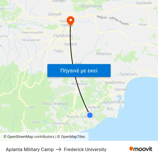 Aplanta Military Camp to Frederick University map