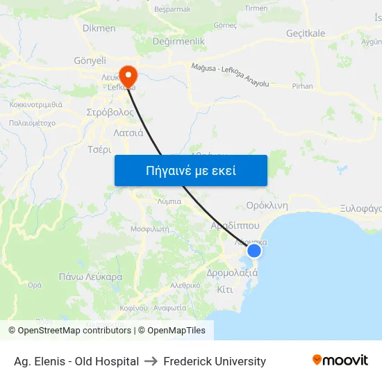 Ag. Elenis - Old Hospital to Frederick University map