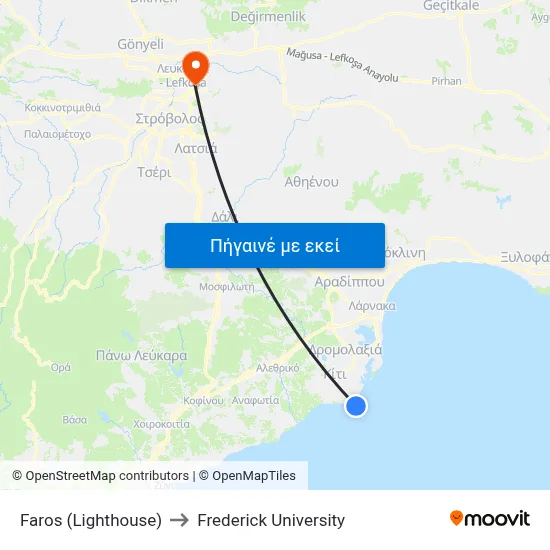 Faros (Lighthouse) to Frederick University map