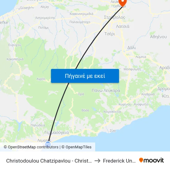 Christodoulou Chatzipavlou - Christodoulou Sozou to Frederick University map