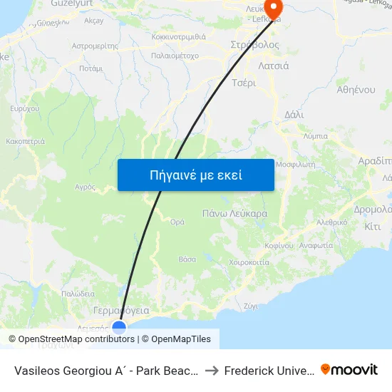 Vasileos Georgiou A´ - Park Beach Hotel to Frederick University map