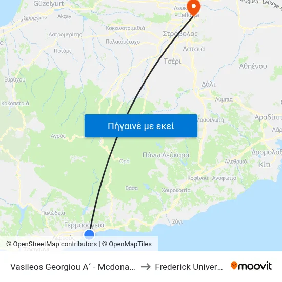 Vasileos Georgiou A´ - Mcdonald´S to Frederick University map
