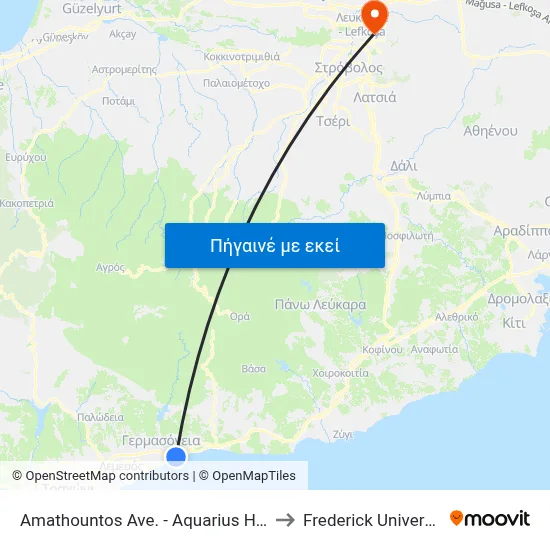 Amathountos Ave. - Aquarius Hotel to Frederick University map
