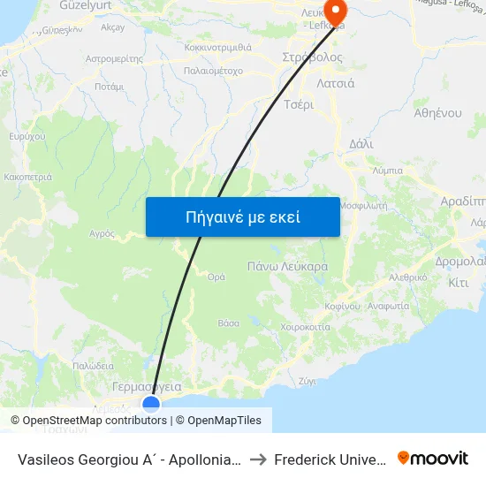Vasileos Georgiou A´ - Apollonia Hotel to Frederick University map