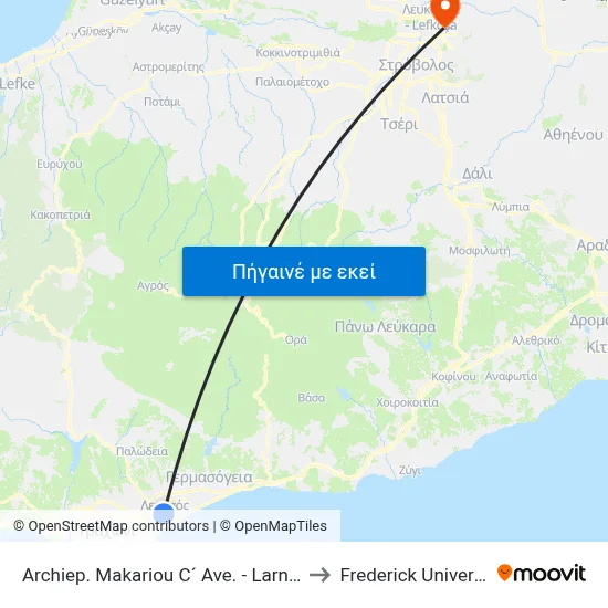 Archiep. Makariou C´ Ave. - Larnakos to Frederick University map